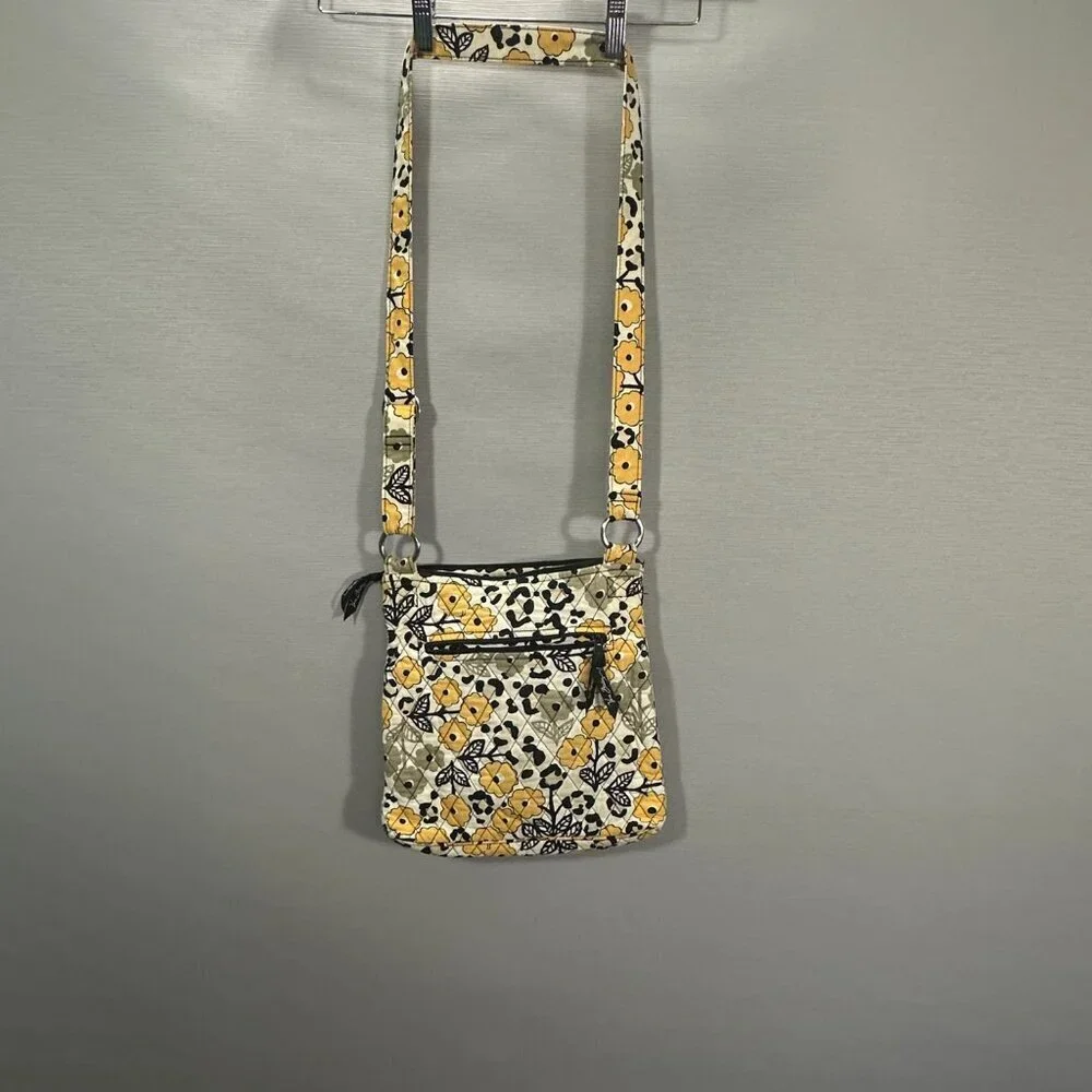 Vera Bradley Go Wild Crossbody Bag Adjustable Strap Zip and Open Pockets Yellow
